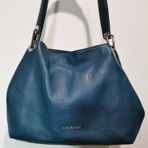 Teal/Silver Pebbled Leather Shoulder Bag #259